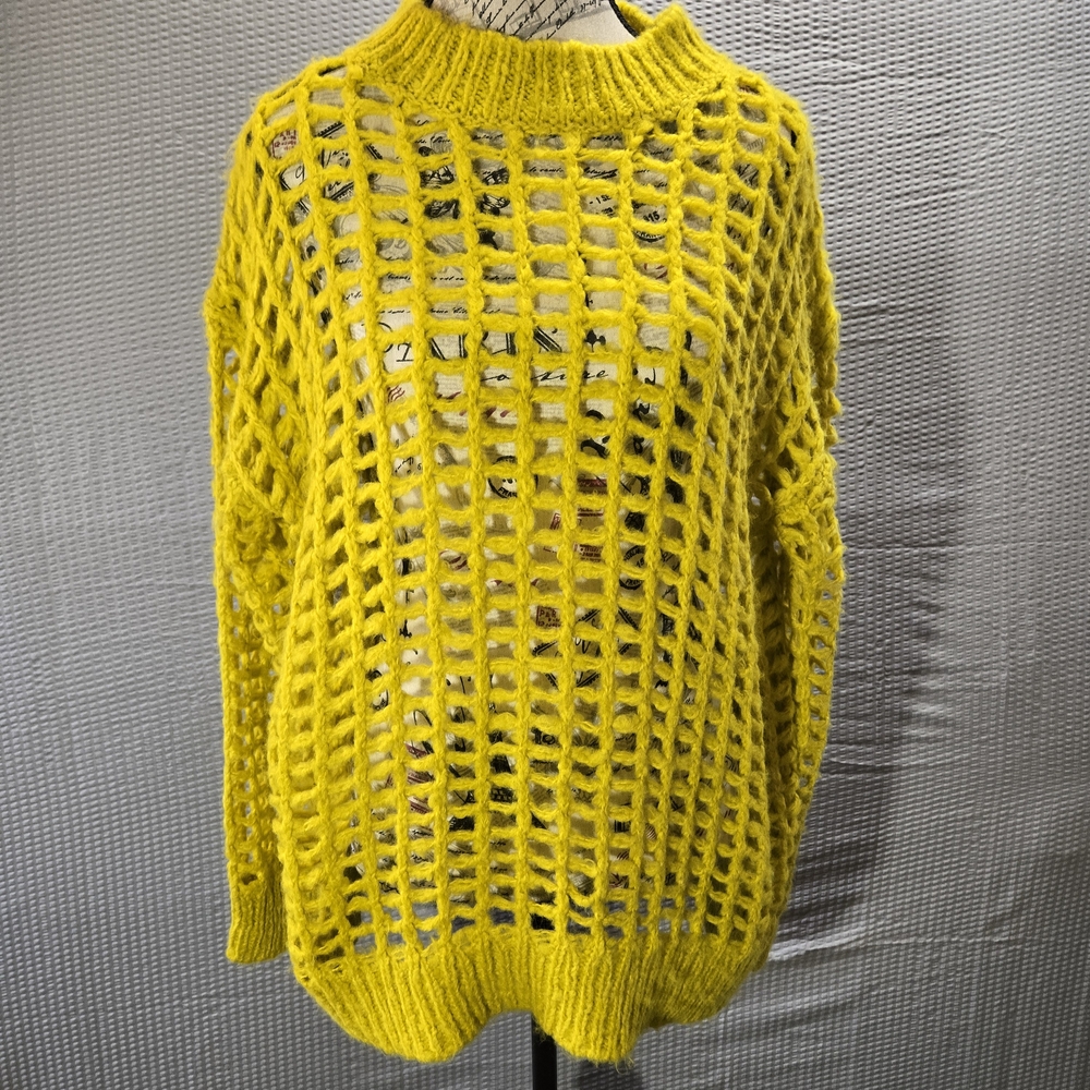Urban Outfitters Chartreuse Oversized Open-Knit Sweater Lagenlook Boho